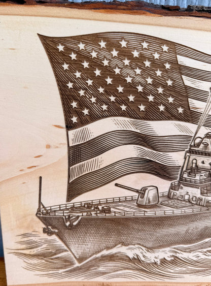Plaque Live Edge Rectangular - Destroyer with Flag