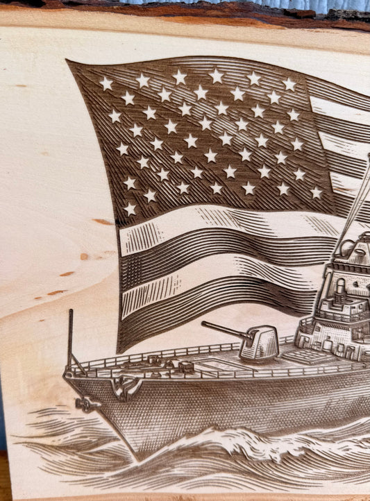 Plaque Live Edge Rectangular - Destroyer with Flag