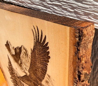 Plaque Live Edge Rectangular - Eagle Soaring in the Mountains