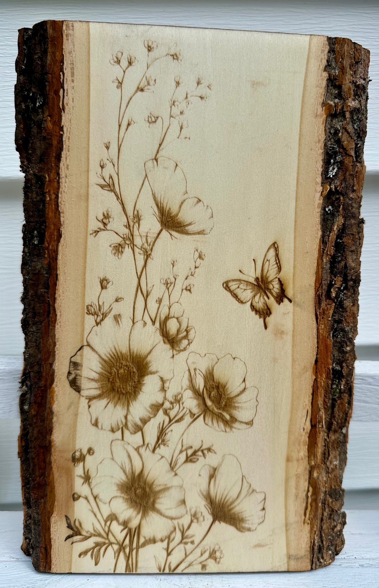 Butterfly and Wildflowers Live Edge Rectangular Plaque