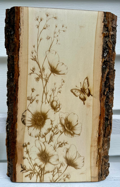 Butterfly and Wildflowers Live Edge Rectangular Plaque