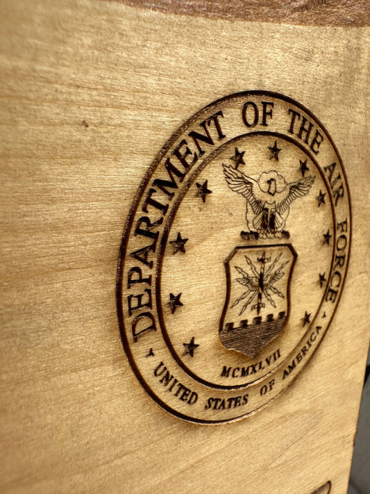 Military C130 with Air Force Seal Live Edge Rectangular Plaque