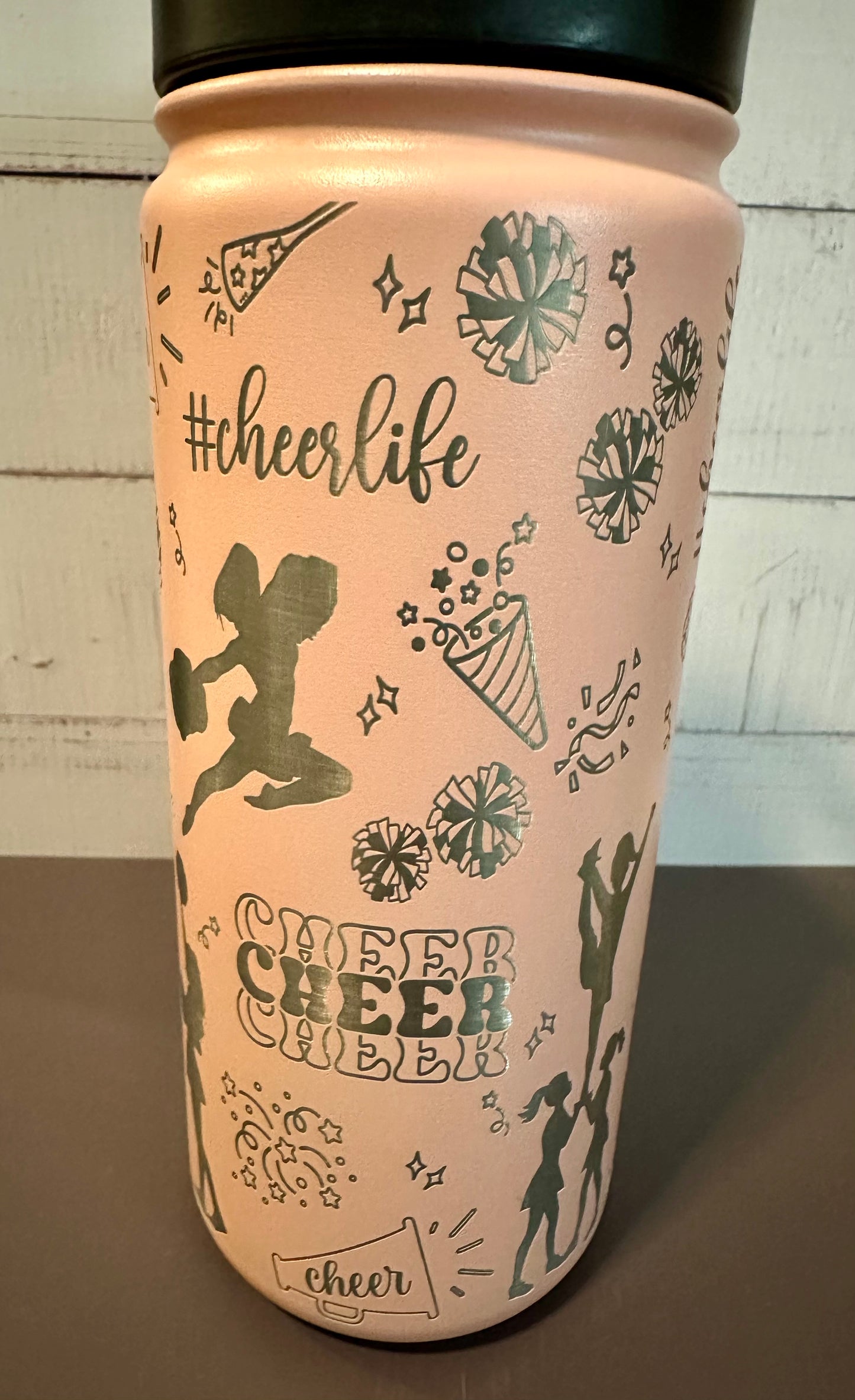 16oz. Insulated Water Bottle with Straw Lid - Pink, Cheerleader