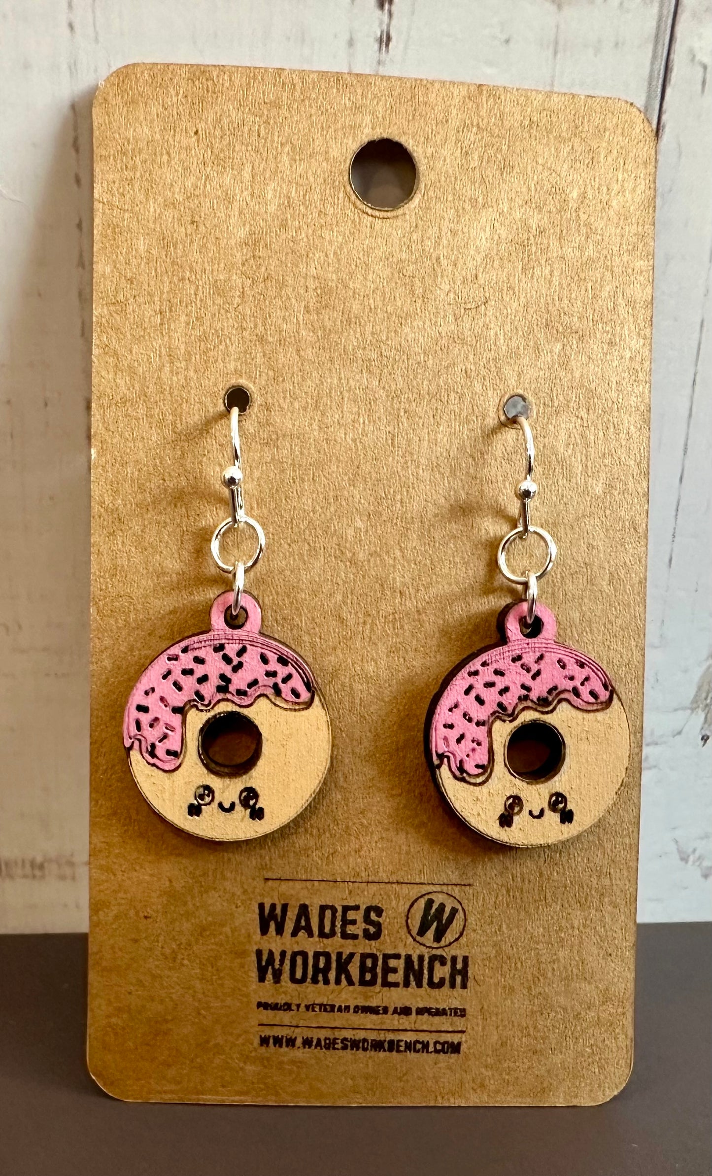 Wooden Engraved Dangle Earrings - Donut (One Pair)