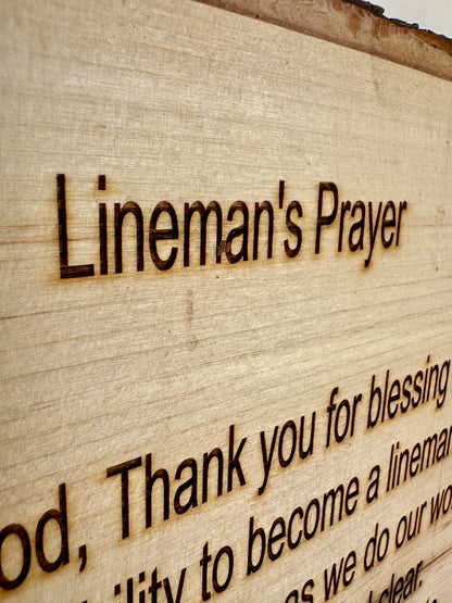 Lineman’s Prayer Live Edge Rectangular Plaque