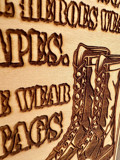 Military Heroes Wear Dog Tags and Combat Boots with Flag Live Edge Rectangular Plaque