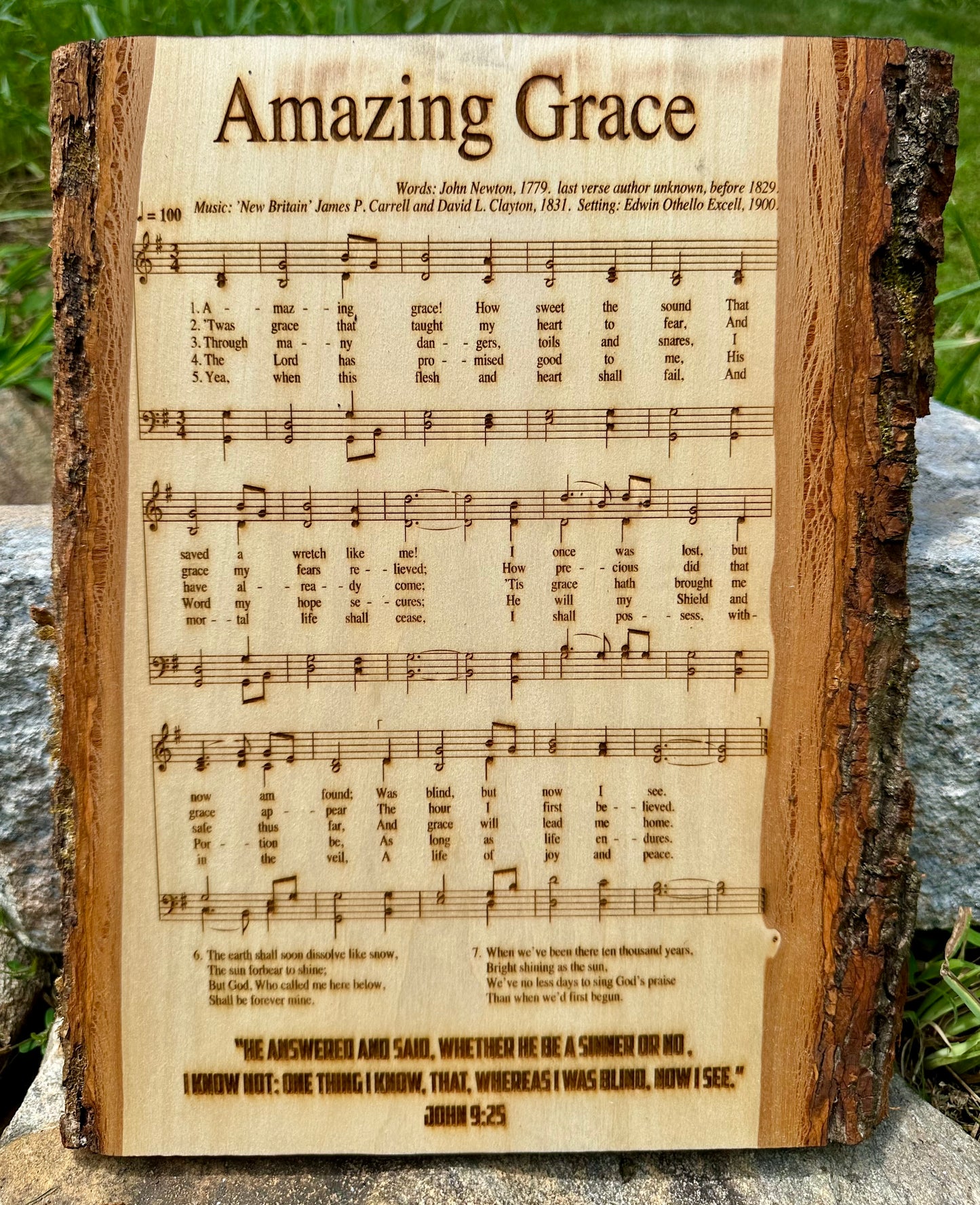 Amazing Grace Music Sheet Live Edge Rectangular Plaque