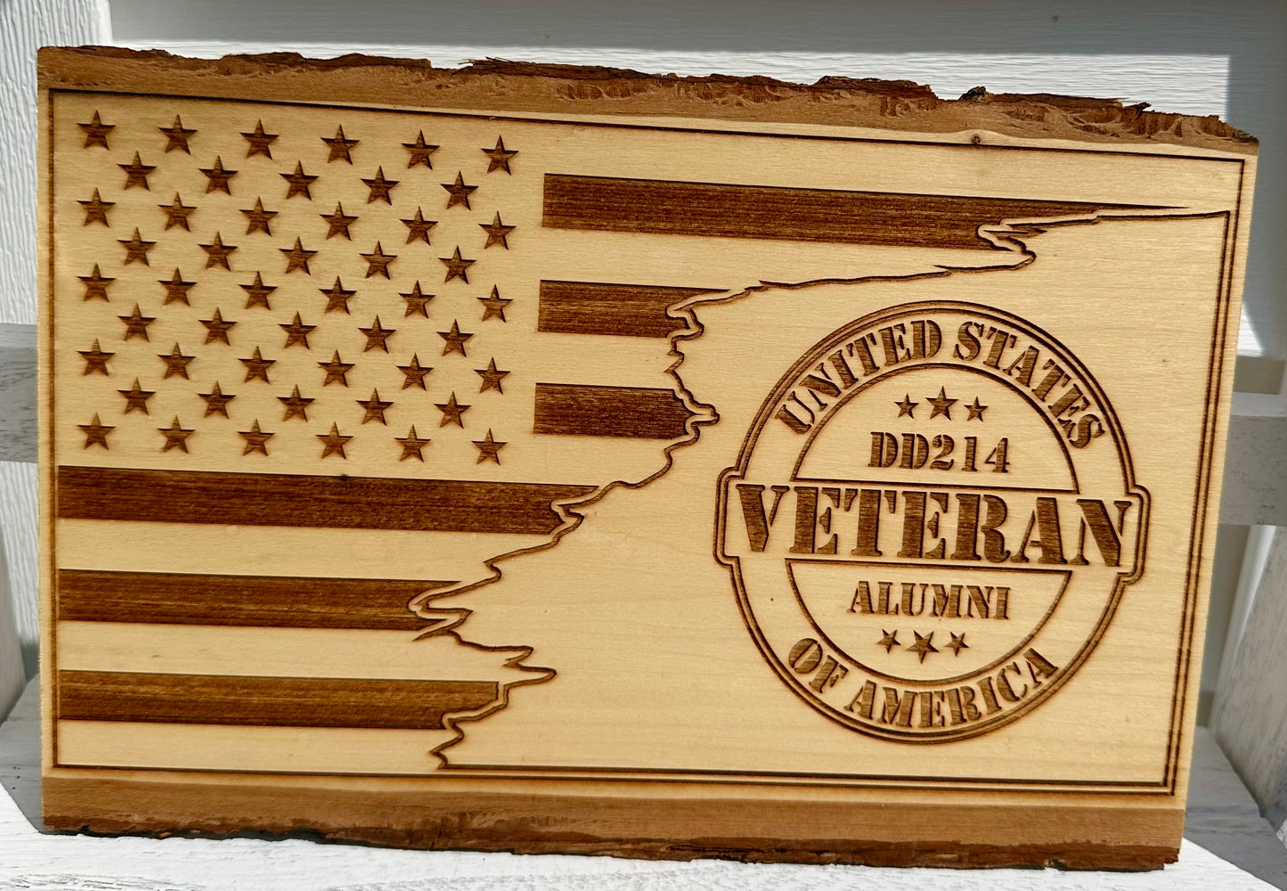 Veteran DD214 with Flag Live Edge Rectangular Plaque