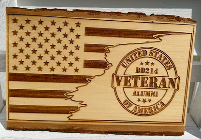 Veteran DD214 with Flag Live Edge Rectangular Plaque