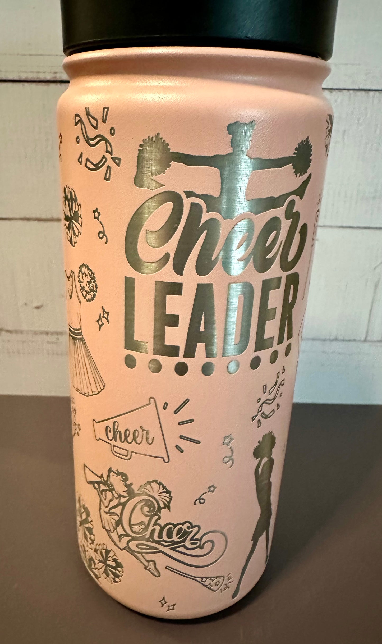 16oz. Insulated Water Bottle with Straw Lid - Pink, Cheerleader