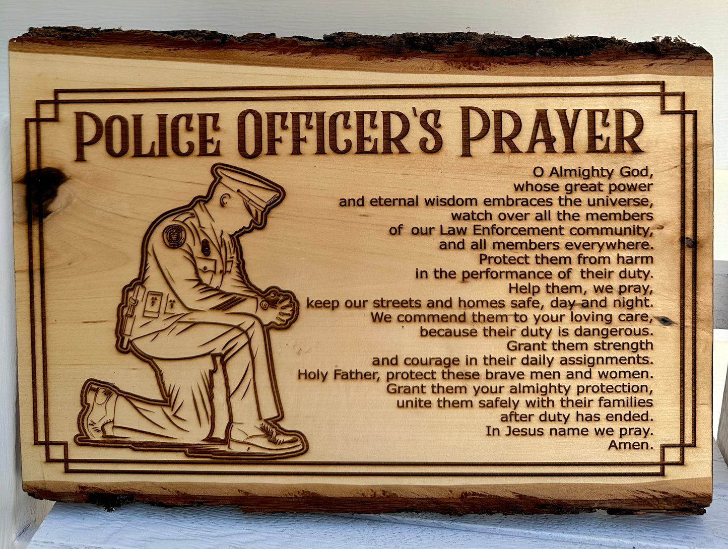 Police Officer’s Prayer Live Edge Rectangular Plaque