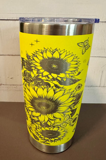 20oz. Insulated Travel Tumbler with Slide Lid - Yellow with Sunflowers