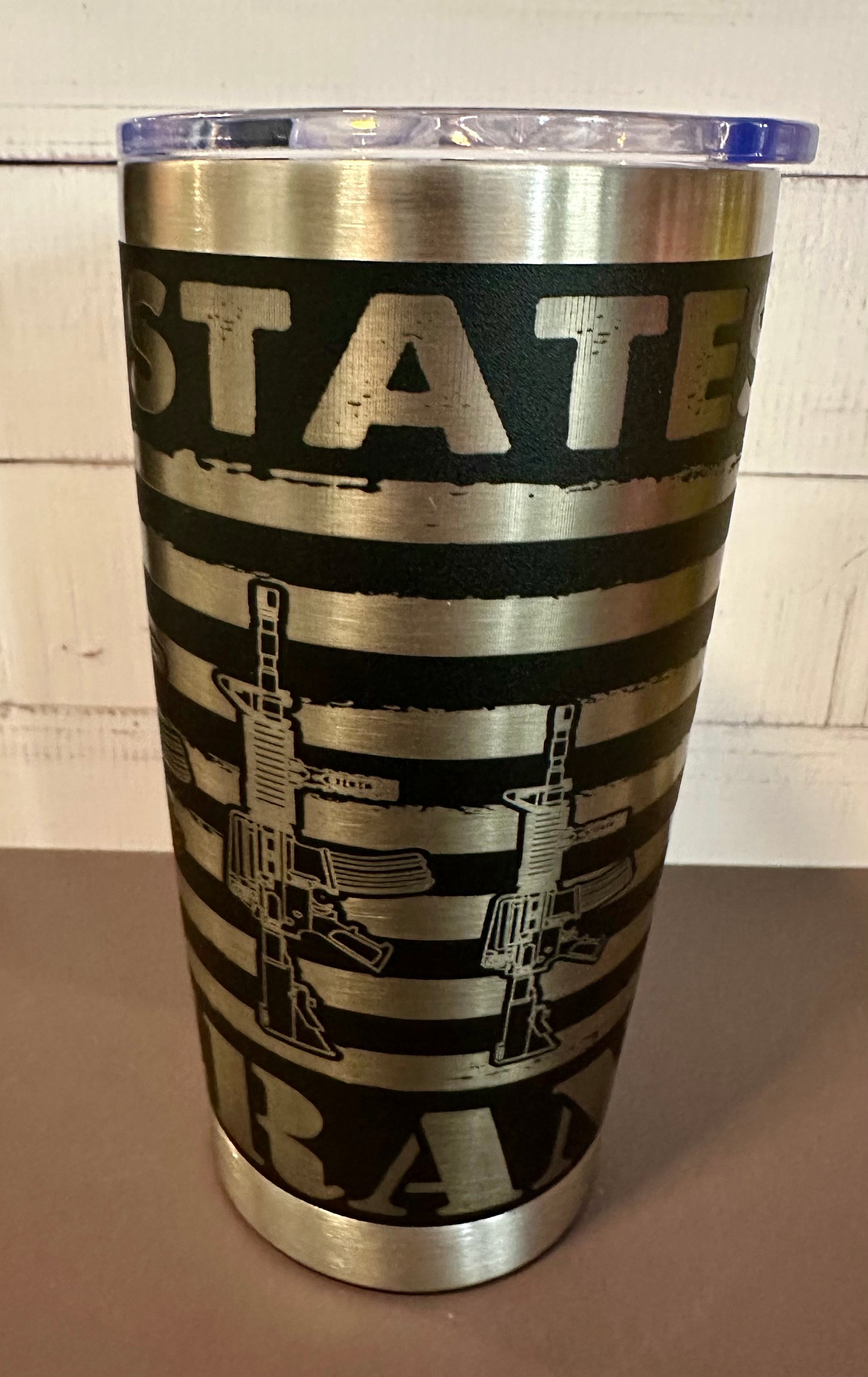 20oz. Insulated Travel Tumbler with Slide Lid - Black with Veteran and Guns