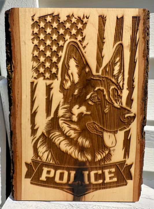 Police Canine with Flag Live Edge Rectangular Plaque