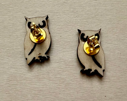 Wooden Engraved Earrings - Owl