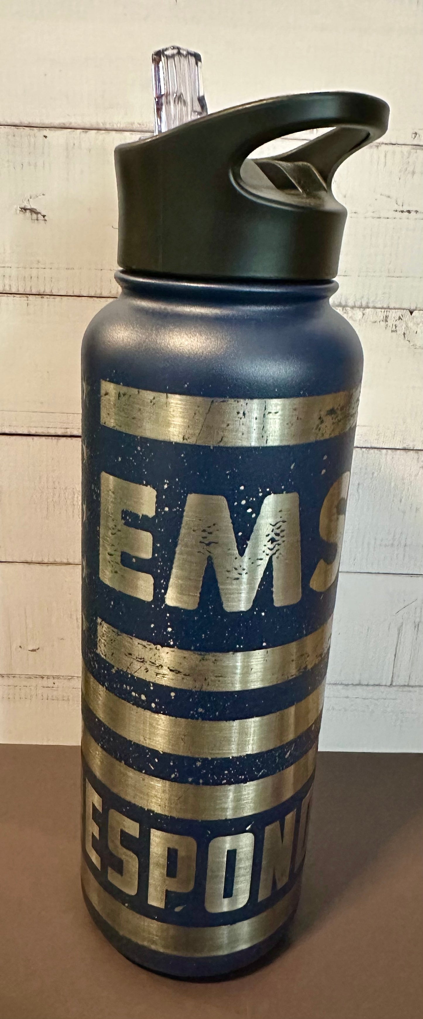 40oz. Insulated Water Bottle with Collapsible Straw Lid - Navy, EMS First Responder
