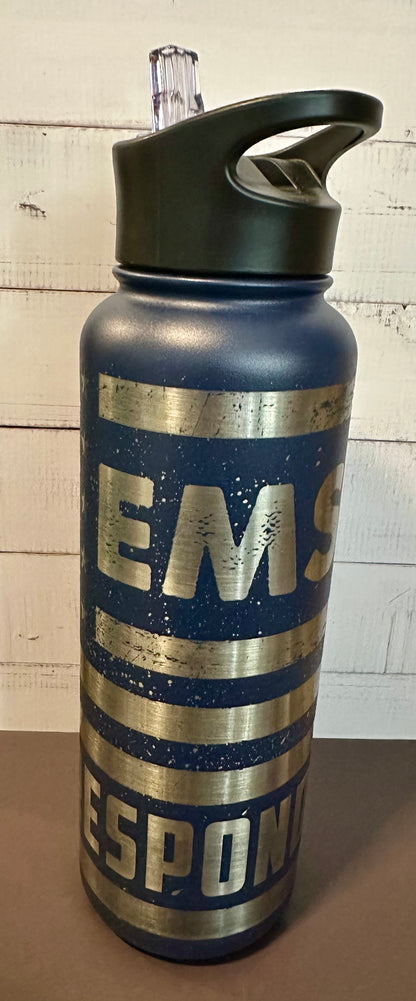 40oz. Insulated Water Bottle with Collapsible Straw Lid - Navy, EMS First Responder