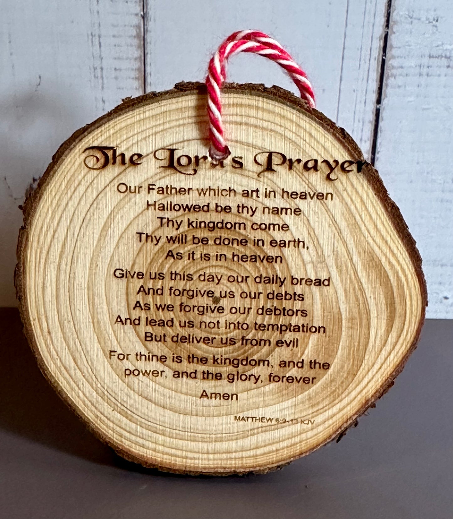 Engraved Live Edge Wooden Round Ornament - The Lord’s Prayer