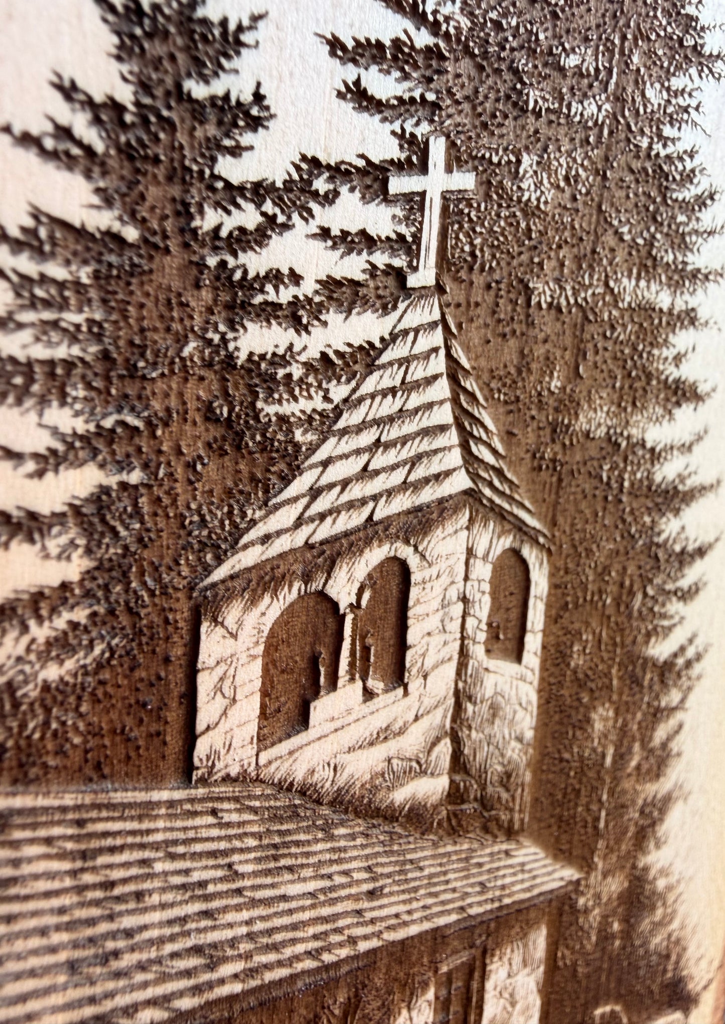 Plaque Live Edge Rectangular - Wooded Church with Path
