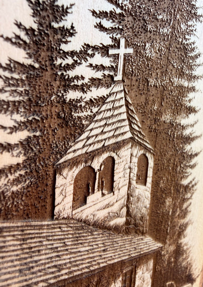 Plaque Live Edge Rectangular - Wooded Church with Path