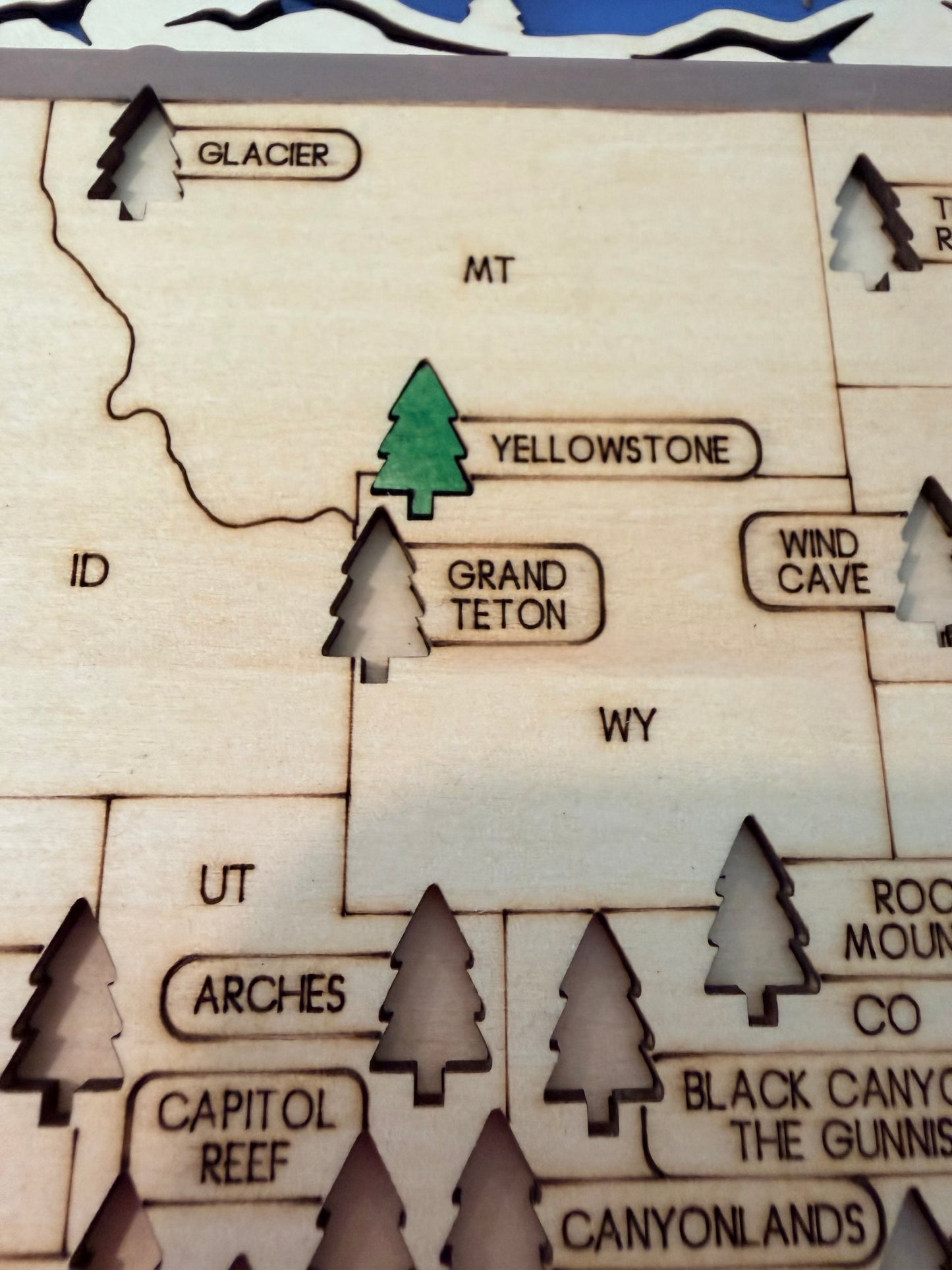 3D National Park Map Visit Tracker - Blue Wildlife