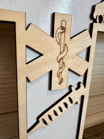 3D Layered and Engraved Wood Cross - Paramedic