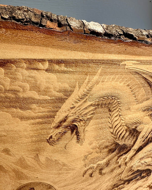 Knight Fighting Dragon Live Edge Rectangular Plaque