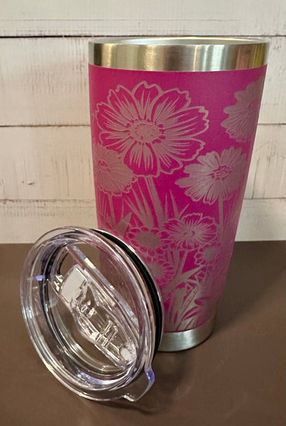 20oz. Insulated Travel Tumbler with Slide Lid - Fuchsia with Wildflowers