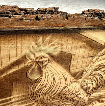 Rooster Live Edge Rectangular Plaque