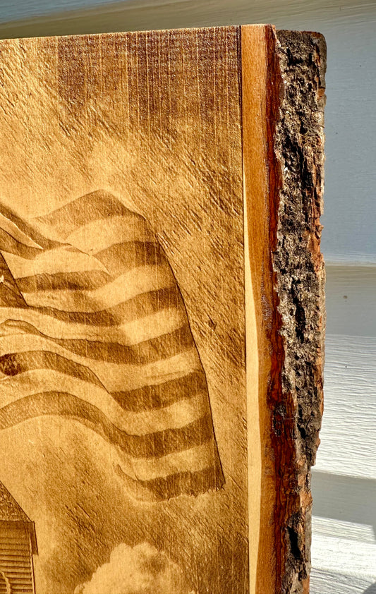 Church with Flag Live Edge Rectangular Plaque