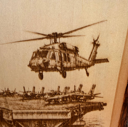 Plaque Live Edge Rectangular - Carrier with Helicopter