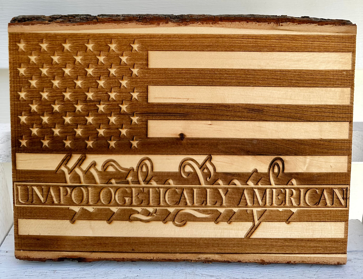Patriotic Unapologetically American Live Edge Rectangular Plaque