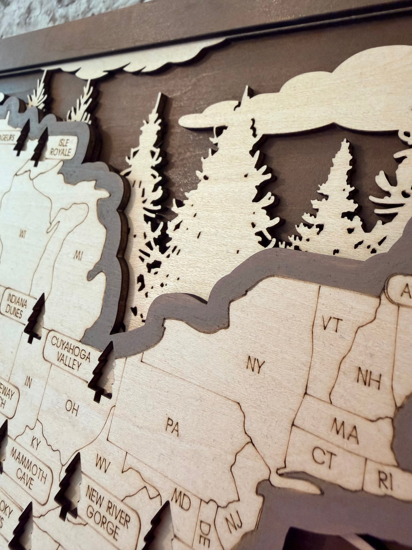 3D National Park Map Visit Tracker - Brown Tree Lines
