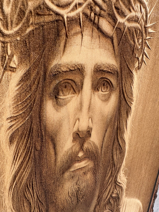 Jesus Up Close Live Edge Rectangular Plaque