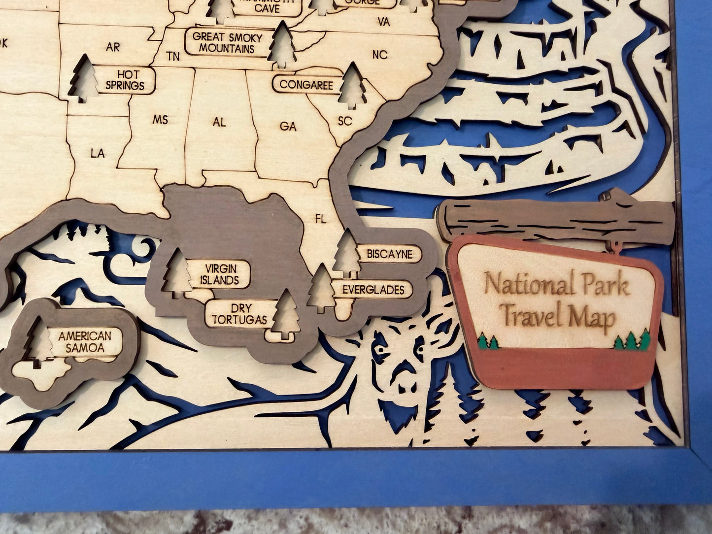 3D National Park Map Visit Tracker - Blue Wildlife