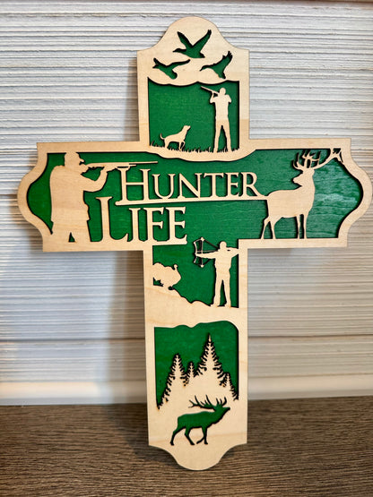 3D Layered and Engraved Wood Cross - Hunter Life