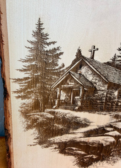 Plaque Live Edge Rectangular - Wooded Church with Path