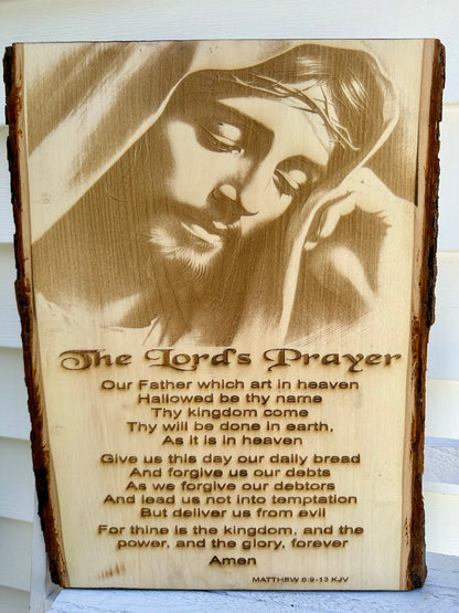 The Lord’s Prayer with Jesus, Head on Hand Live Edge Rectangular Plaque