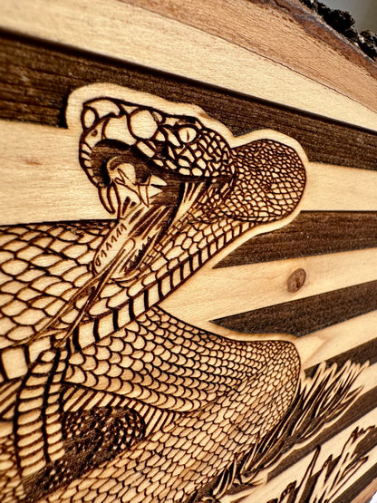 Patriotic Don’t Tread on Me Snake with Flag Live Edge Rectangular Plaque