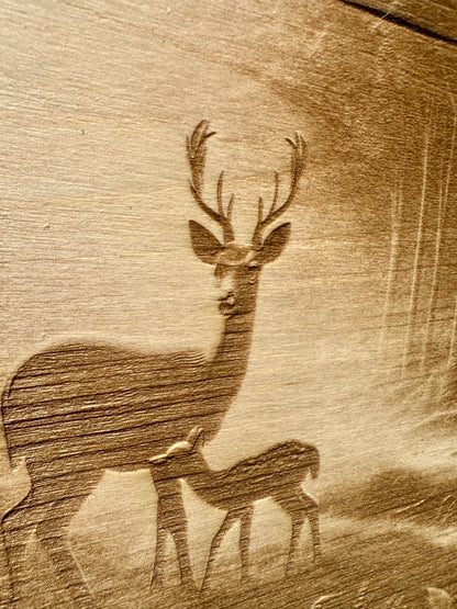 Deer Family in Forest Live Edge Rectangular Plaque