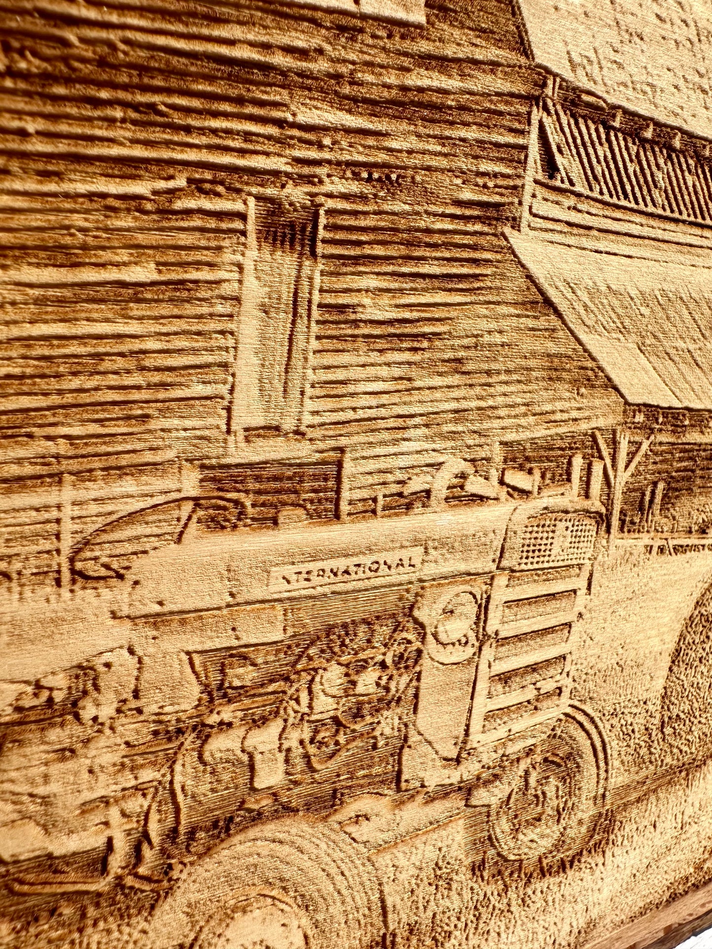 Barn with Quilt Square and Tractor Live Edge Rectangular Plaque