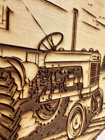 Barn and Tractor Live Edge Rectangular Plaque