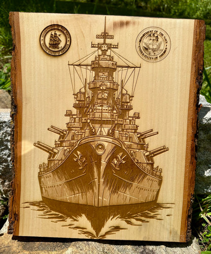 Military Dual Navy Seals with Naval Ship Live Edge Rectangular Plaque
