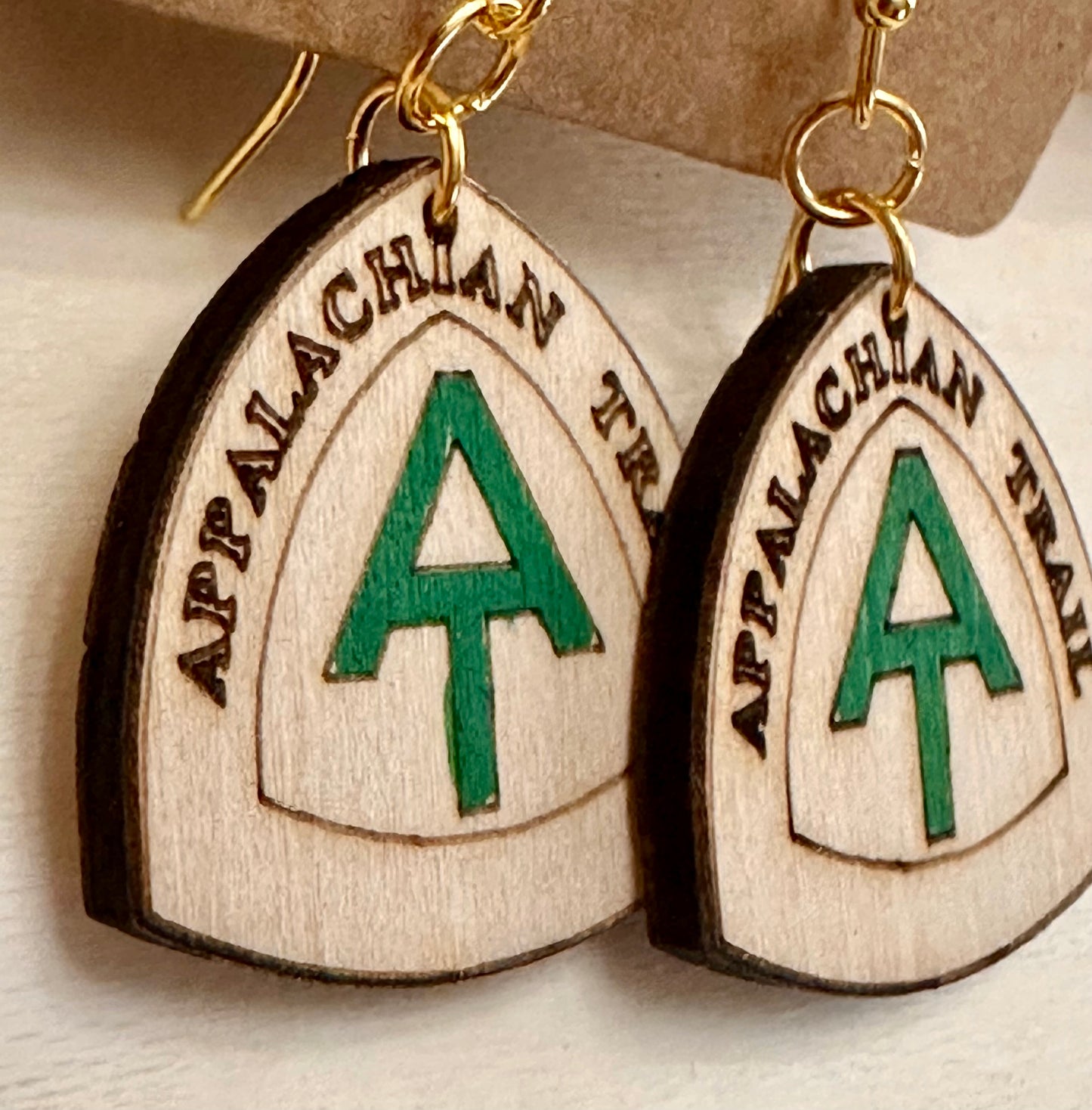Wooden Engraved Dangle Earrings - Appalachian Trail