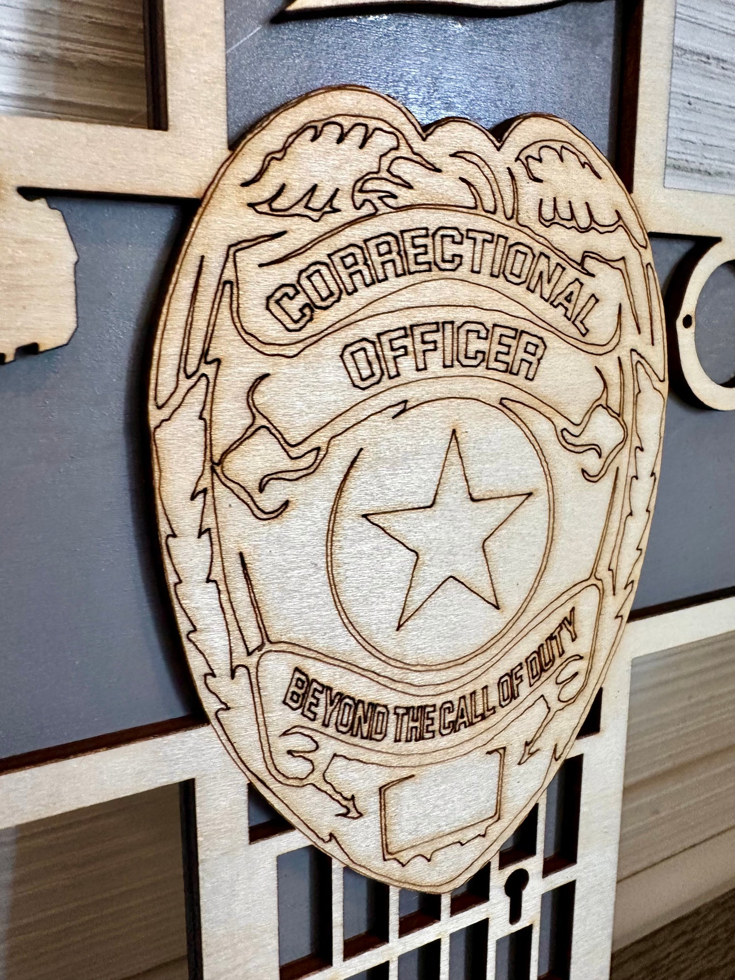 3D Layered and Engraved Wood Cross - Correctional Officer