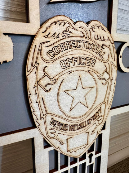 3D Layered and Engraved Wood Cross - Correctional Officer