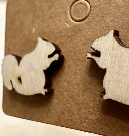 Wooden Engraved Earrings - Squirrels