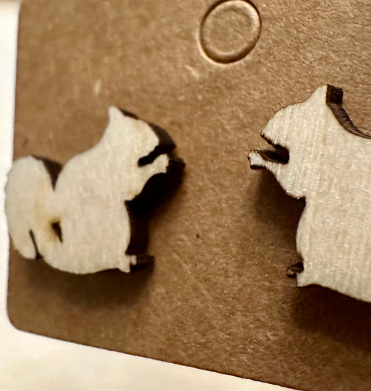 Wooden Engraved Earrings - Squirrels