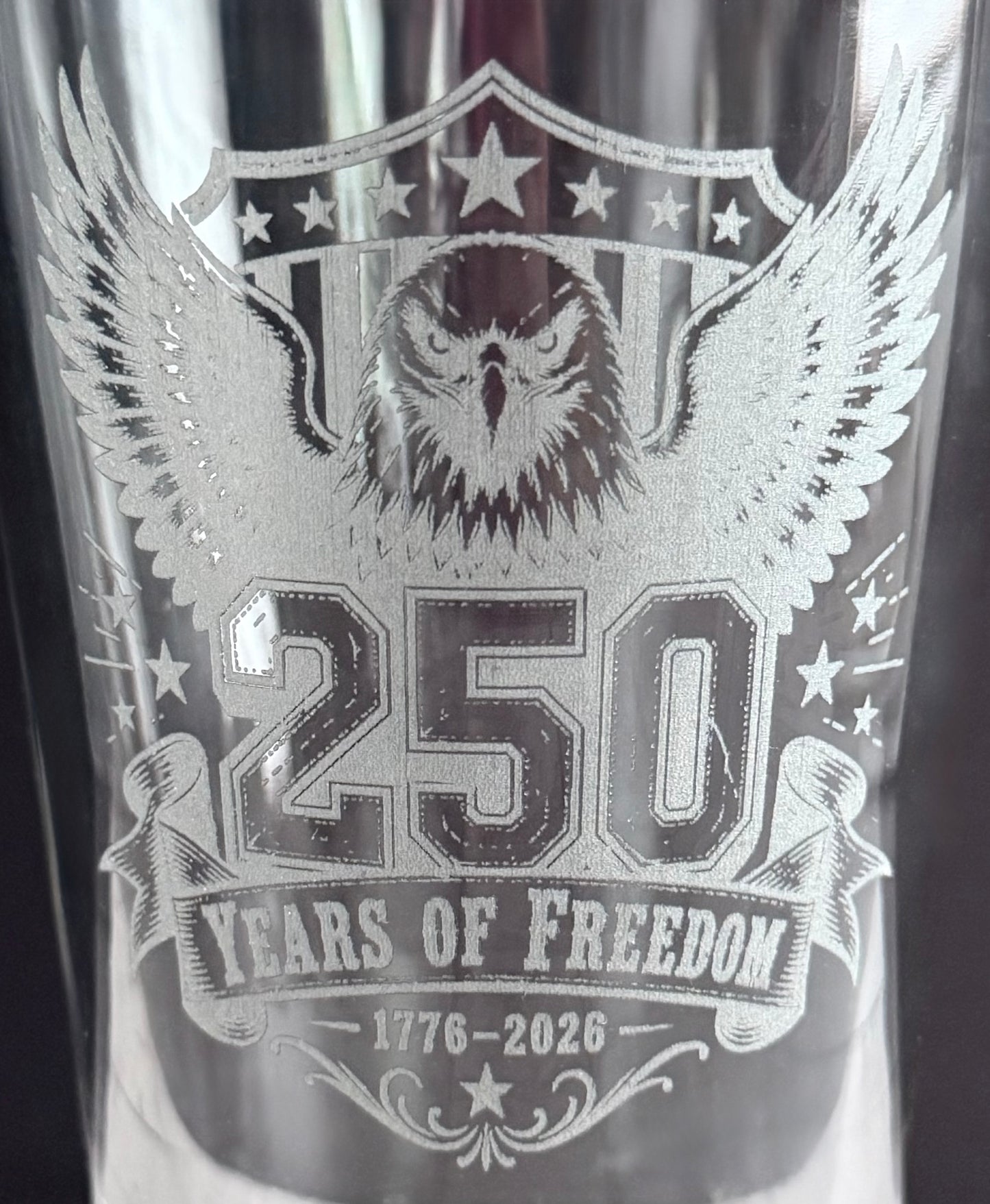 16oz Pint Glass Engraved - 250 Year & Eagle