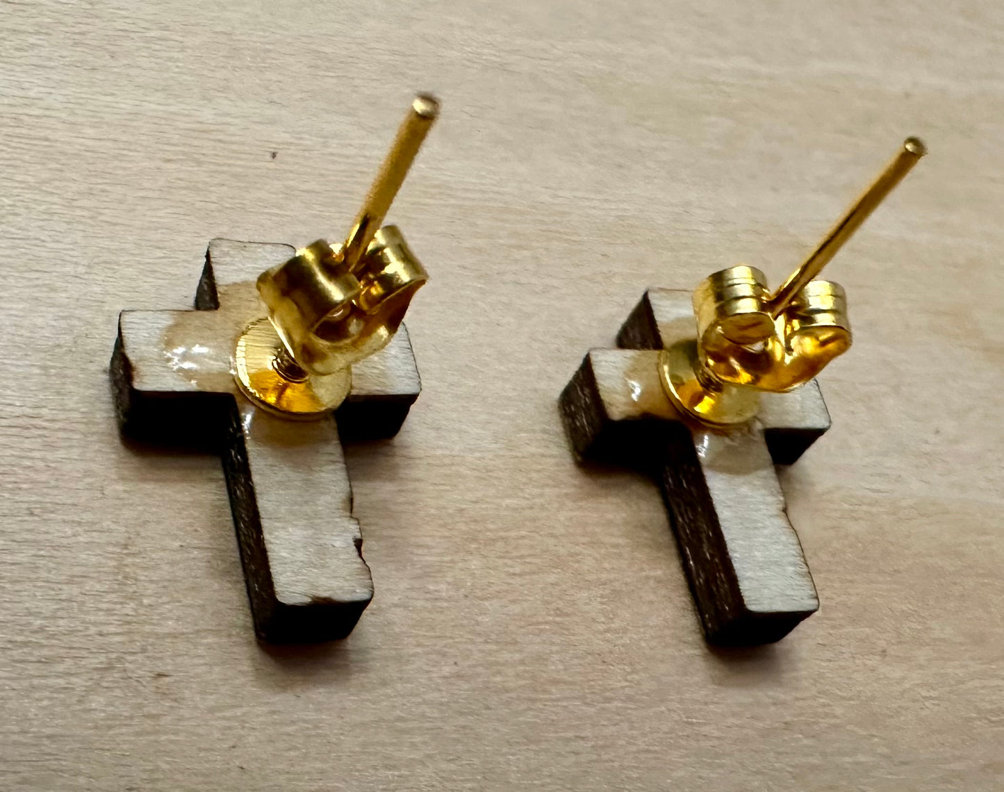 Wooden Engraved Earrings - Cross